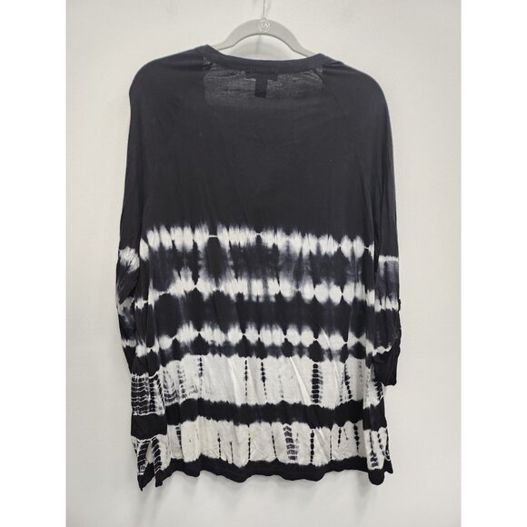 Bandolino Womens BOHO Hippie Blouse Top Size XL Black Tie Dye Beaded 1/2 Button - Picture 6 of 7